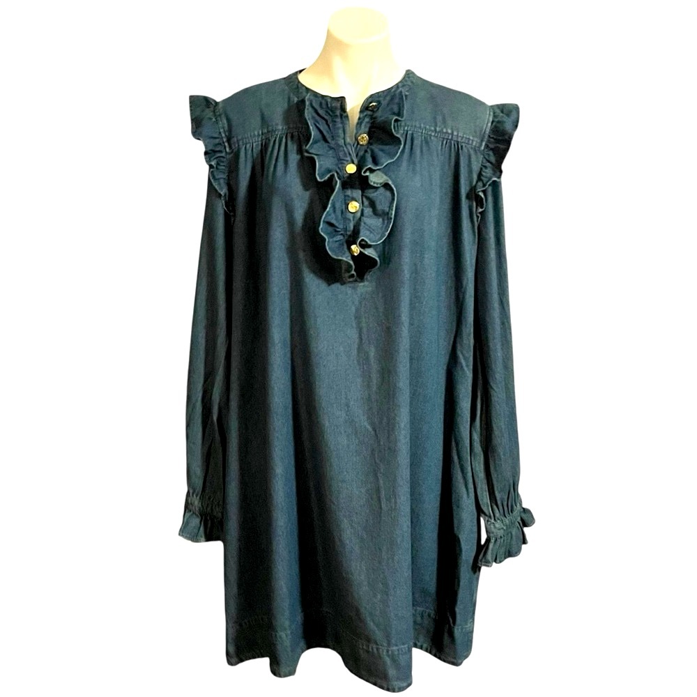 Draper James Dark Denim Ruffle Dress Size XXL